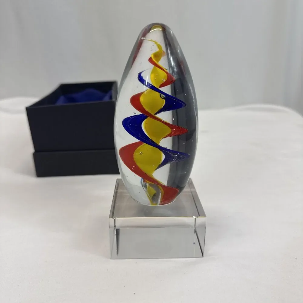 Color Spiral Art Glass Paperweight Award Desk Decor Hand Blown Glass Art